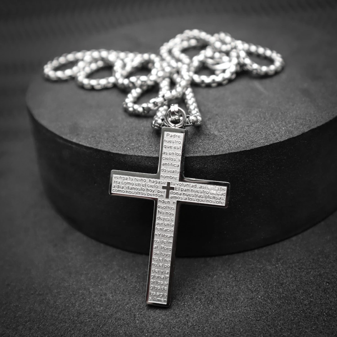 Cadena Cruz Padre Nuestro Plateada